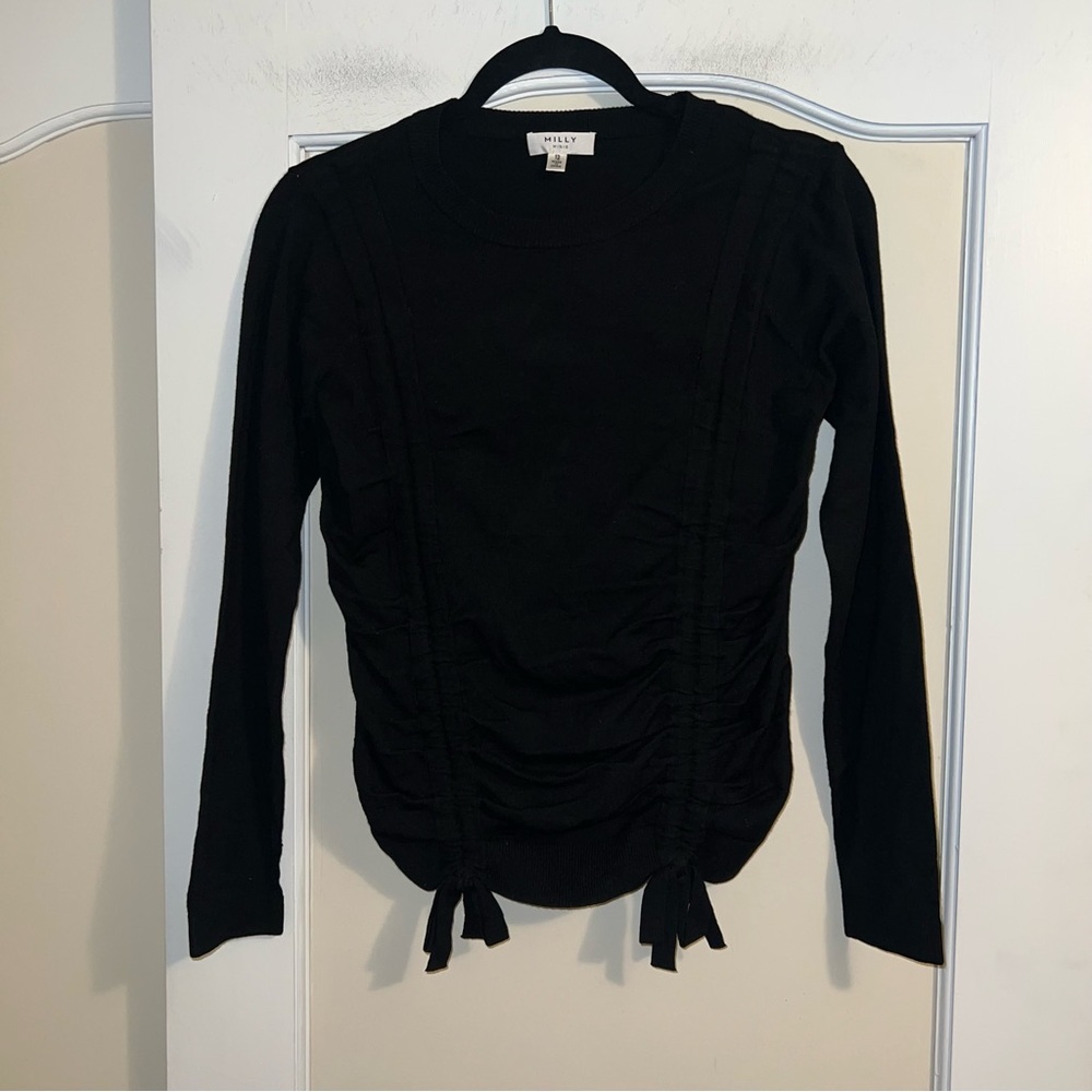 Milly Minis Black Cinch Front Crewneck Sweater Girls Size: 12